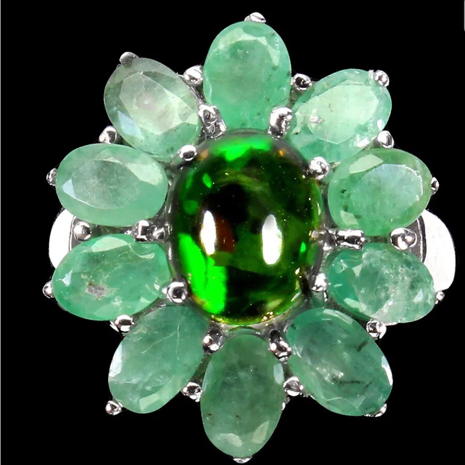 Genuine Black Ethiopian Opal Emerald Ring 360$